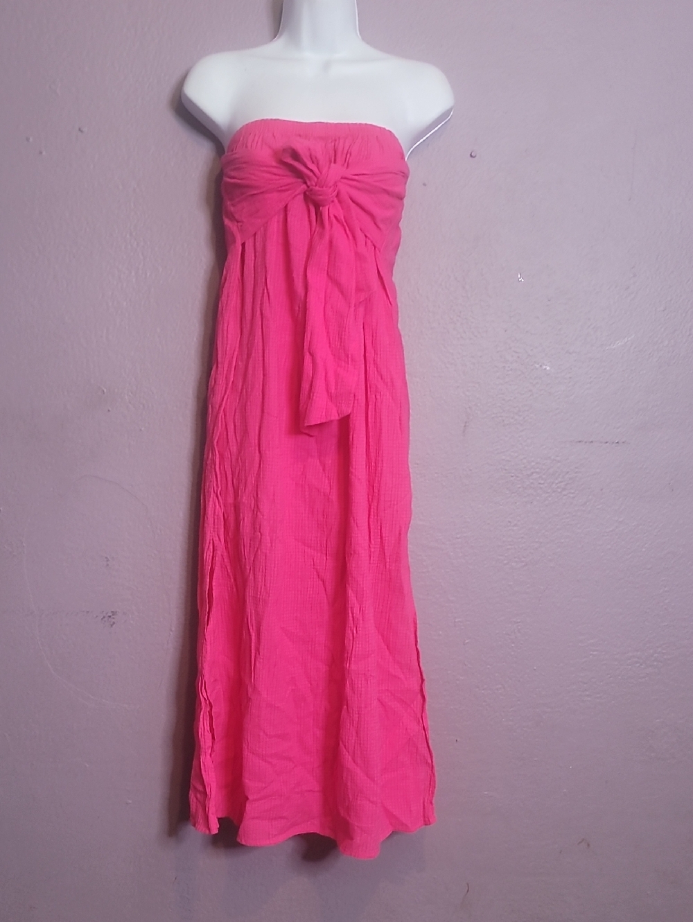 J. Crew Strapless Hot Pink Tie-Front Maxi Dress